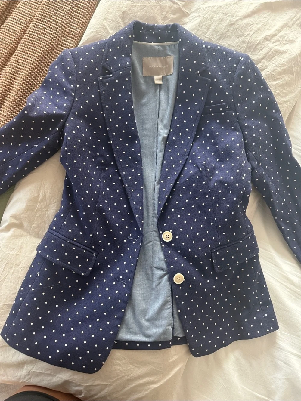 Banana Republic Navy Polka Dot Blazer with White Dots